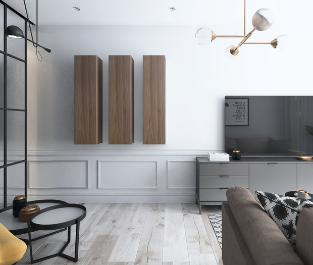 Фотография: Гостиная в стиле Скандинавский, Квартира, Проект недели, Балашиха, Монолитный дом, 4 и больше, Более 90 метров, Нина Шуберт – фото на INMYROOM