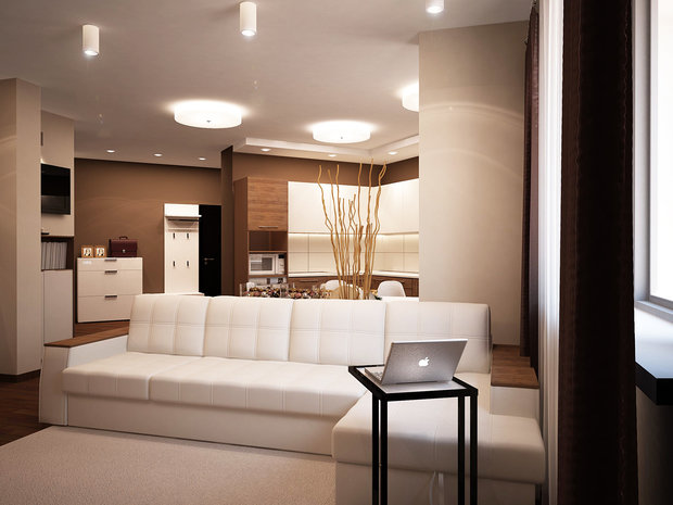 Фото из портфолио Гостиная с рабочей зоной 3-к квартира по ул.Шамшурина – фотографии дизайна интерьеров на INMYROOM