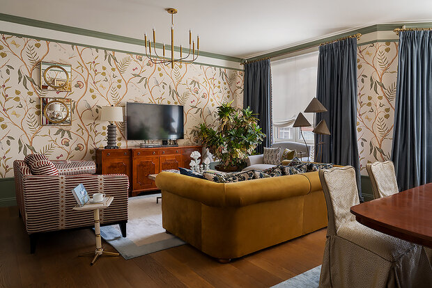 Фотография: Гостиная в стиле Классический, Современный, Эклектика, Винтажный, Квартира, Проект дня, Москва, 4 и больше, Более 90 метров, Наталья Митракова – фото на INMYROOM