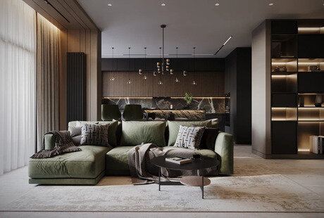 Дизайн интерьера квартиры в ЖК «Наука» в темных тонах