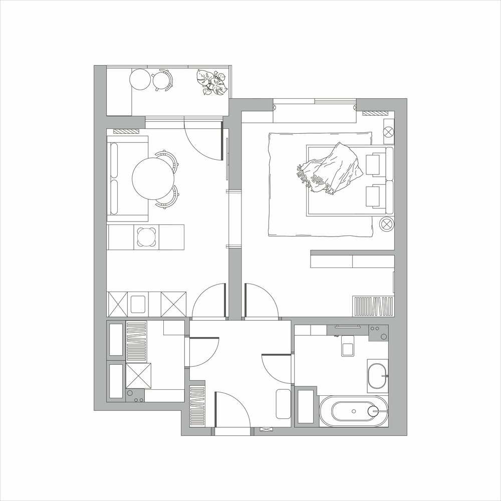 Фотография: Планировки в стиле , Современный, Квартира, Проект недели, Санкт-Петербург, 2 комнаты, 40-60 метров, Юлия Бабинцева, YUHOME design – фото на INMYROOM