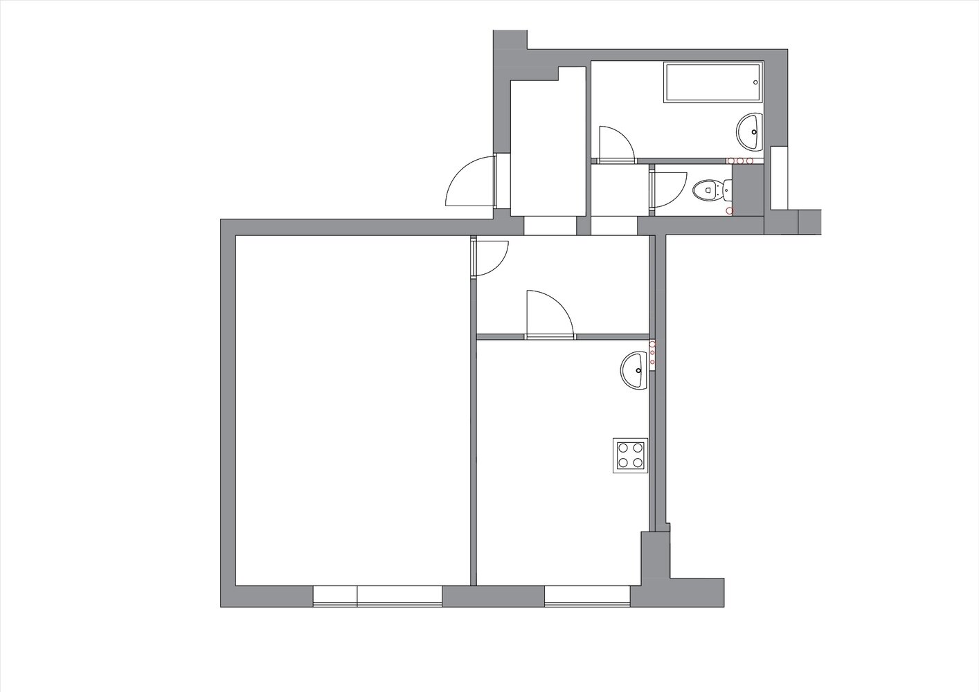 Изначальная планировка квартиры до объединения с соседней. Изначальная планировка квартиры до объединения с соседней.
