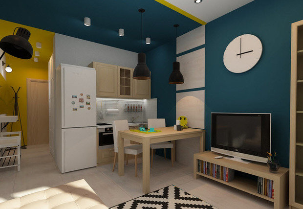 Фотография: Кухня и столовая в стиле Скандинавский, Малогабаритная квартира, Квартира, Дизайн интерьера – фото на INMYROOM