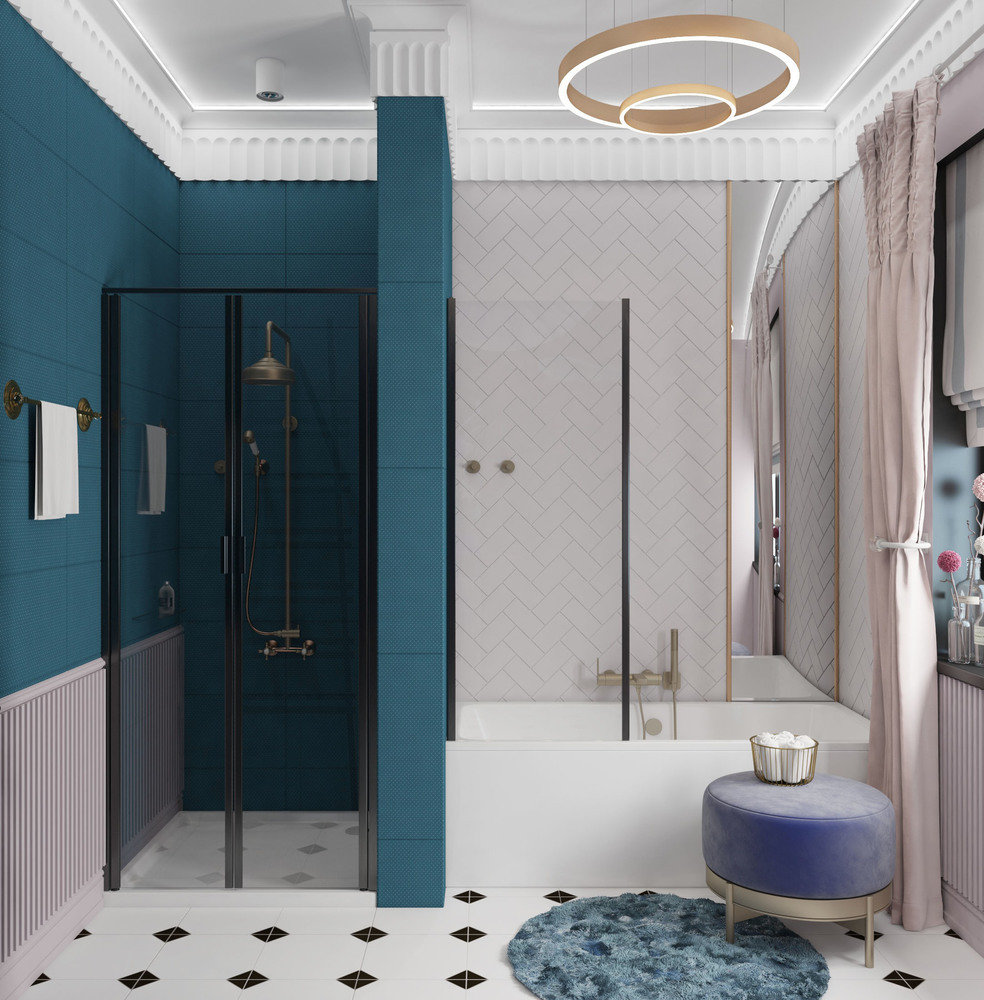 Фото из портфолио Яркая ванная комната🐠 в частном доме,г. Калининград. – фотографии дизайна интерьеров на INMYROOM Фото из портфолио Яркая ванная комната🐠 в частном доме,г. Калининград. – фотографии дизайна интерьеров на INMYROOM