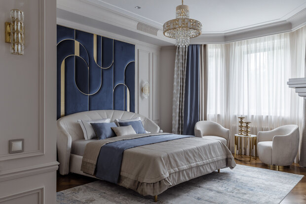 Фотография: Спальня в стиле Классический, Современный, Дом, Проект дня, Москва, Блочный дом, 4 и больше, Более 90 метров, Эксклюзивные проекты, современный с элементами классики и роскоши, Юлия Стоянова – фото на INMYROOM