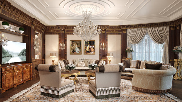 Фото из портфолио ЖК Русский Авангард, 295 кв.м., полудрагоценные полы, стены с золотыми вставками – фотографии дизайна интерьеров на INMYROOM