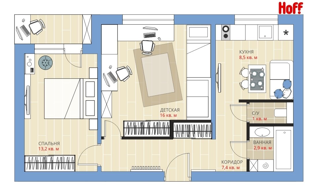 Фотография: в стиле , HOFF, Перепланировка, HOFF, Анастасия Киселева, П-55, 2 комнаты, 40-60 метров – фото на INMYROOM Фотография: в стиле , HOFF, Перепланировка, HOFF, Анастасия Киселева, П-55, 2 комнаты, 40-60 метров – фото на INMYROOM