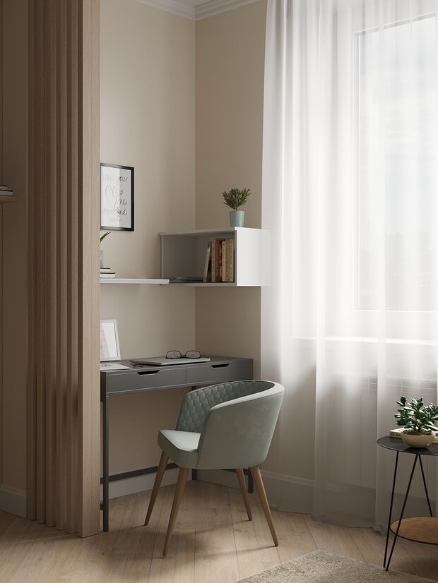 Визуализация интерьера кабинета в скандинавском стиле