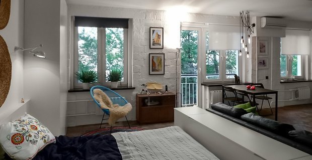 Фотография: Гостиная в стиле Лофт, Скандинавский, Перепланировка, Хрущевка – фото на INMYROOM