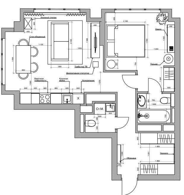 Фотография: Планировки в стиле , Квартира, Проект дня, Москва, 1 комната, 40-60 метров, современный с элементами эклектики, фото интерьера, дизайн интерьера фото – фото на INMYROOM