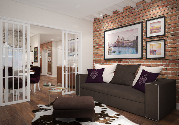 Фотография: Гостиная в стиле Прованс и Кантри, Лофт, Современный, Квартира, Проект недели, Москва, Студия 3.14, Тимур Абдрахманов, Ирина Леготкина, новостройка, Монолитный дом, 3 комнаты, 60-90 метров – фото на INMYROOM