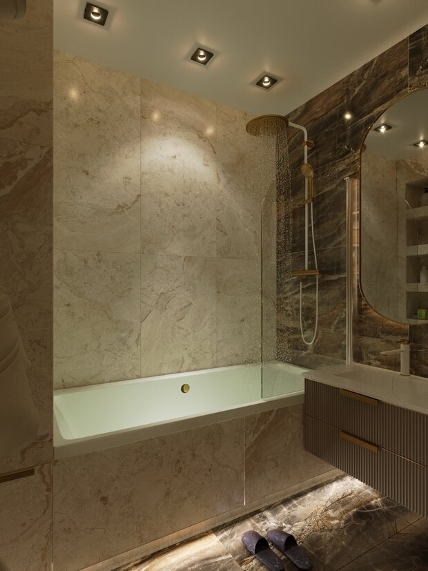 Фото из портфолио Санузел с золотыми акцентами – фотографии дизайна интерьеров на INMYROOM