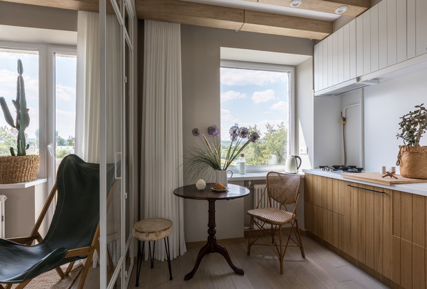 Фотография: Кухня и столовая в стиле Эко, Современный, Малогабаритная квартира, Квартира, Студия, Проект дня, Москва, Кирпичный дом, до 40 метров, Анастасия Рыкова, S-Style – фото на INMYROOM