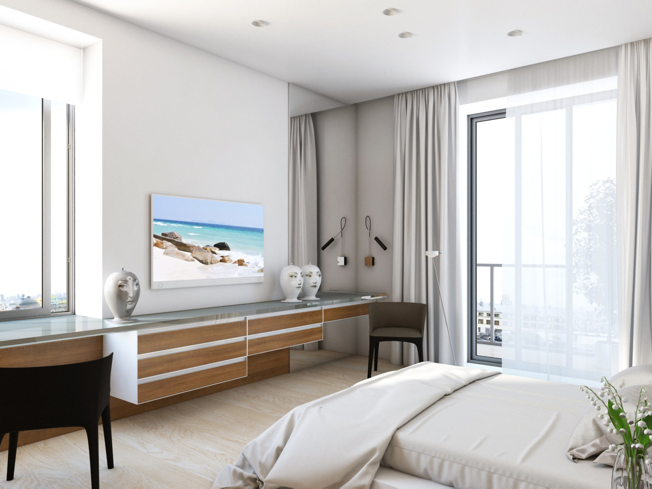 Фотография: Спальня в стиле Современный, Минимализм, Квартира, Проект недели, Санкт-Петербург, Эко, 3 комнаты, 60-90 метров, Монолитно-кирпичный, Background, ЖК «Жемчужный Фрегат» – фото на INMYROOM Фотография: Спальня в стиле Современный, Минимализм, Квартира, Проект недели, Санкт-Петербург, Эко, 3 комнаты, 60-90 метров, Монолитно-кирпичный, Background, ЖК «Жемчужный Фрегат» – фото на INMYROOM