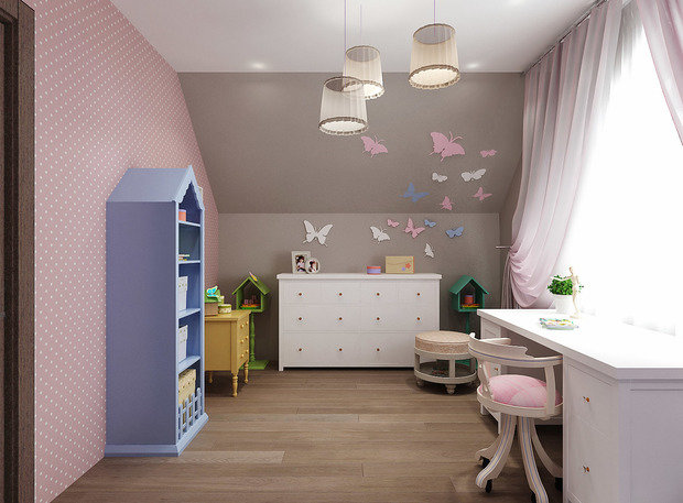 Фотография: Детская в стиле Скандинавский, Современный, Дом, Проект недели, Дом и дача, мансарда в загородном доме, Самара, Ольга Агапонова, Artek Design Studio, ванная комната в мансарде, деревянная лестница, гардеробная с окном – фото на INMYROOM