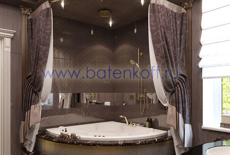 Дизайн проект ванной комнаты в классическом стиле от Батенькофф в таунхаусе. Поселок Палникс.