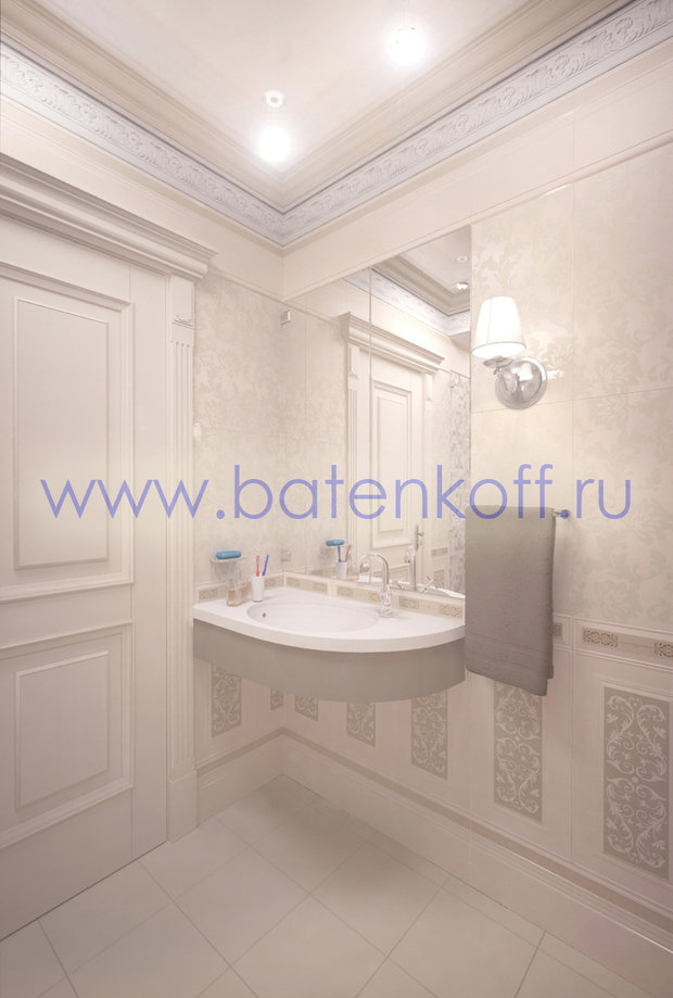 Фото из портфолио Дизайн проект гостевого туалета в классическом стиле на Юмашева от дизайн студии Батенькофф. – фотографии дизайна интерьеров на InMyRoom.ru