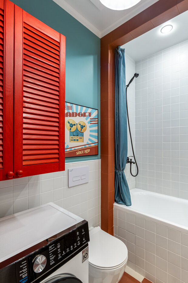 Фотография: Ванная в стиле Эклектика, Малогабаритная квартира, Квартира, Студия, Проект дня, Москва, до 40 метров, малогабаритки, современный с элементами ретро, фото интерьера, дизайн интерьера фото, Светлана Немцова – фото на INMYROOM