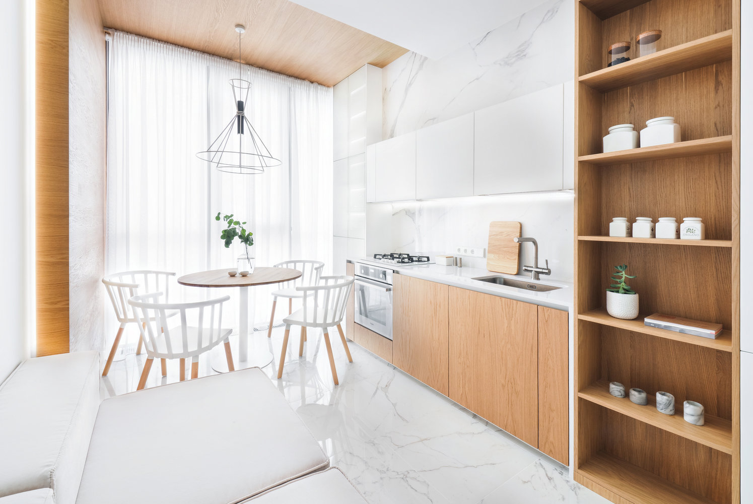 Фотография: Кухня и столовая в стиле Минимализм, Современный, Квартира, Белый, Проект недели, Бежевый, Монолитный дом, 2 комнаты, 60-90 метров, Светлогорск, Сергей Мельников, Line Design – фото на INMYROOM Фотография: Кухня и столовая в стиле Минимализм, Современный, Квартира, Белый, Проект недели, Бежевый, Монолитный дом, 2 комнаты, 60-90 метров, Светлогорск, Сергей Мельников, Line Design – фото на INMYROOM