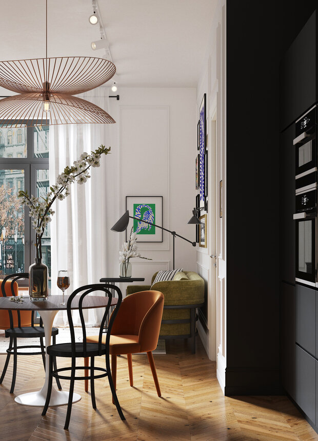 Фотография: Кухня и столовая в стиле Скандинавский, Эклектика, Винтажный, Квартира, Проект недели, Санкт-Петербург, Монолитный дом, 3 комнаты, Более 90 метров, Ольга Воронкова – фото на INMYROOM