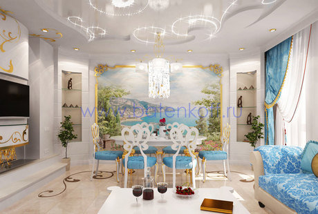 Дизайн проект гостиной в таунхаусе в средиземноморском стиле от Батенькофф 