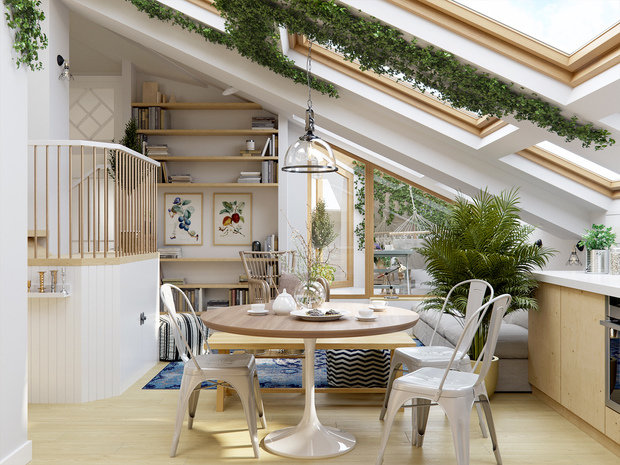 Фотография: Кухня и столовая в стиле Лофт, Эко, Эклектика, Квартира, Проект недели, Красногорск, Московская область, 4 и больше, 60-90 метров, Маргарита Рассказова, КП «Этюд Фэмили Клаб» – фото на INMYROOM