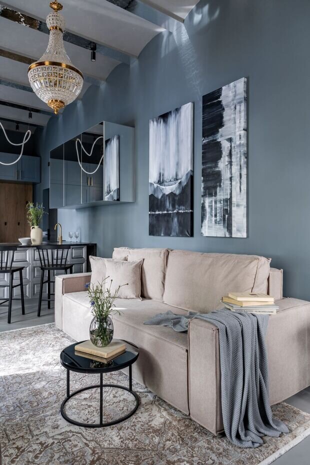 Фотография: Гостиная в стиле Лофт, Современный, Эклектика, Малогабаритная квартира, Квартира, Студия, Проект дня, Москва, Кирпичный дом, до 40 метров, современный с элементами лофта, Варвара Головко – фото на INMYROOM