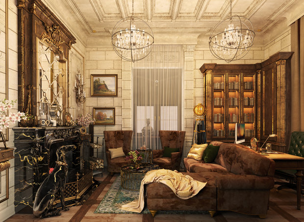 Фото из портфолио Fireplace room with study – фотографии дизайна интерьеров на INMYROOM