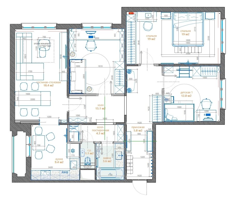 Фотография: Планировки в стиле , Классический, Квартира, Проект недели, Москва, Монолитный дом, 4 и больше, Более 90 метров, Ольга Рудакова, Rudakova design – фото на INMYROOM