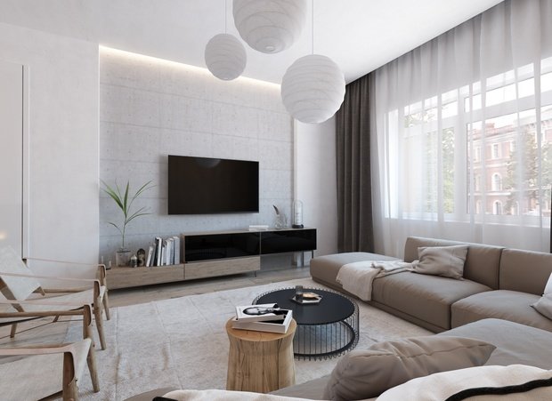 Фотография: Гостиная в стиле Минимализм, Эко, Квартира, Проект недели, Московская область, Королев, Монолитный дом, 4 и больше, Более 90 метров, «Ригель и Балка» – фото на INMYROOM