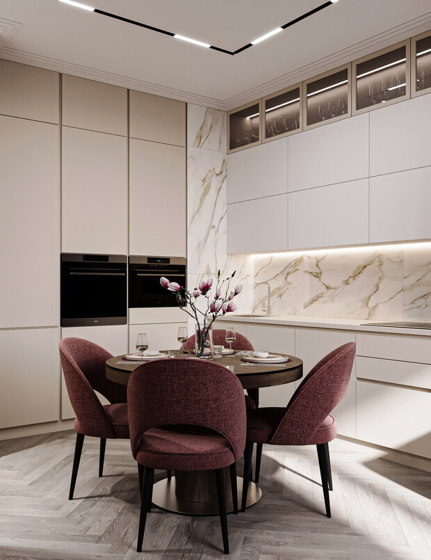 Визуализация интерьера кухни в современном стиле с элементами минимализма