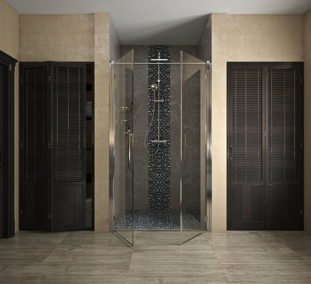 Фотография: Ванная в стиле Прованс и Кантри, Дом, Проект недели, Дом и дача, мансарда в загородном доме, Пермь, Юлия Чурина, необычный камин, декоративные балки – фото на INMYROOM