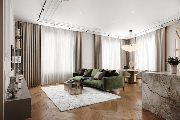 Фото из портфолио Cветлый интерьер в стиле современная классика в ЖК Neva Haus - 177 кв. метров – фотографии дизайна интерьеров на INMYROOM