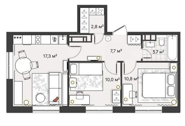 Фотография: Планировки в стиле , Скандинавский, Квартира, Проект дня, Москва, Монолитный дом, 3 комнаты, 40-60 метров, Дарья Дудоладова – фото на INMYROOM