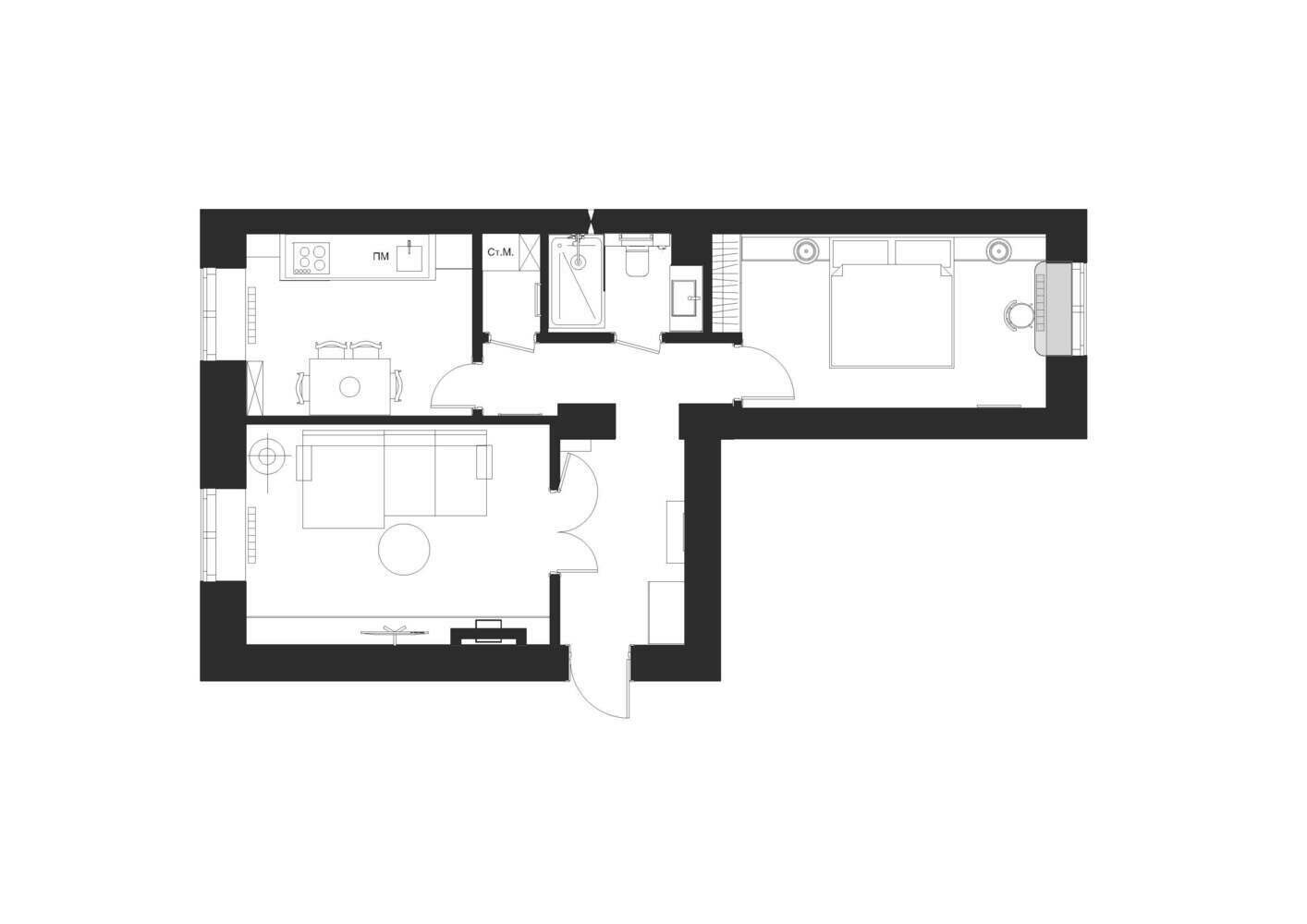Фотография: Планировки в стиле , Современный, Квартира, Проект дня, Новосибирск, Сталинка, Кирпичный дом, 2 комнаты, 40-60 метров, Татьяна Лейтан, Винтажный, Leytan Design – фото на INMYROOM Фотография: Планировки в стиле , Современный, Квартира, Проект дня, Новосибирск, Сталинка, Кирпичный дом, 2 комнаты, 40-60 метров, Татьяна Лейтан, Винтажный, Leytan Design – фото на INMYROOM