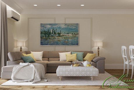 Кухня-столовая-гостиная в полуклассическом стиле