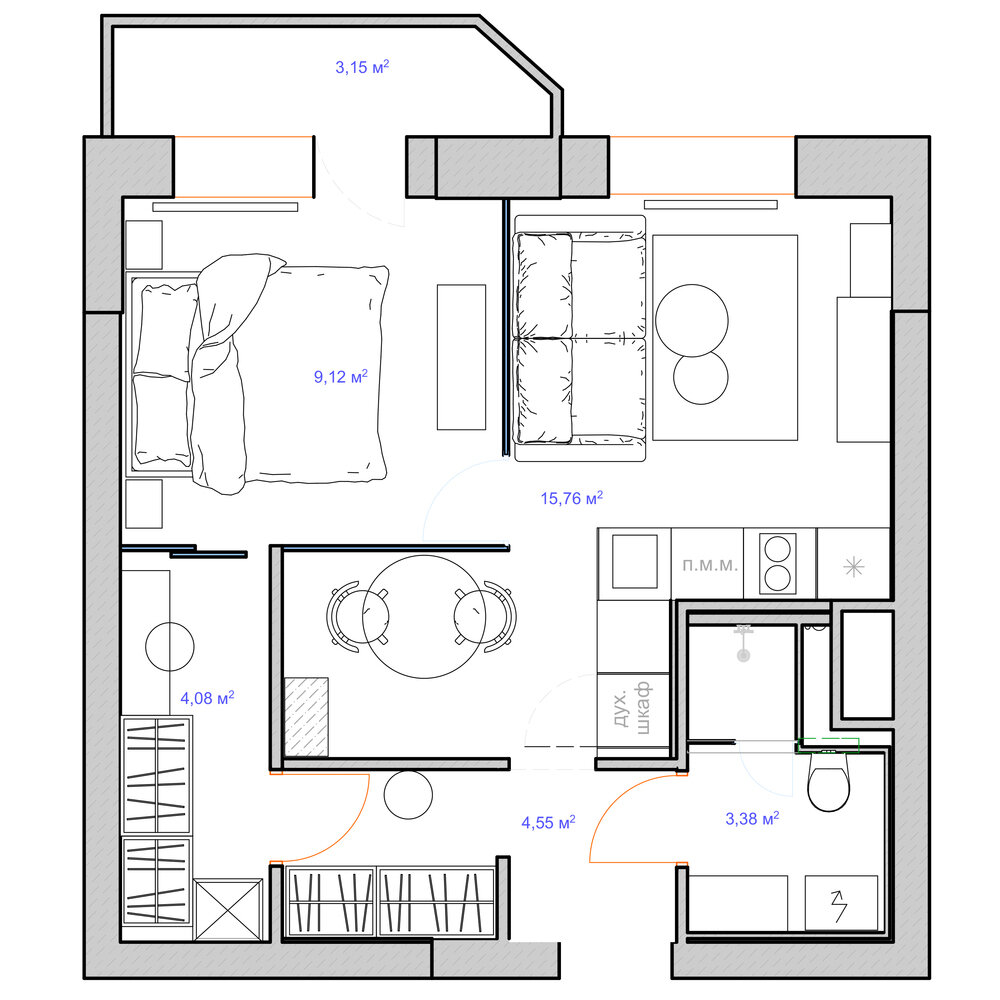 Фотография: Планировки в стиле , Современный, Квартира, Студия, Проект недели, Санкт-Петербург, 1 комната, 40-60 метров, Ольга Слугина – фото на INMYROOM