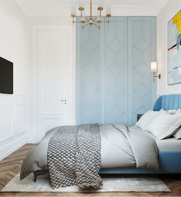 Фотография: Спальня в стиле Классический, Современный, Эклектика, Квартира, Проект недели, Голубой, 1 комната, до 40 метров, энциклопедия_интерьер, Вера Шеверденок – фото на INMYROOM