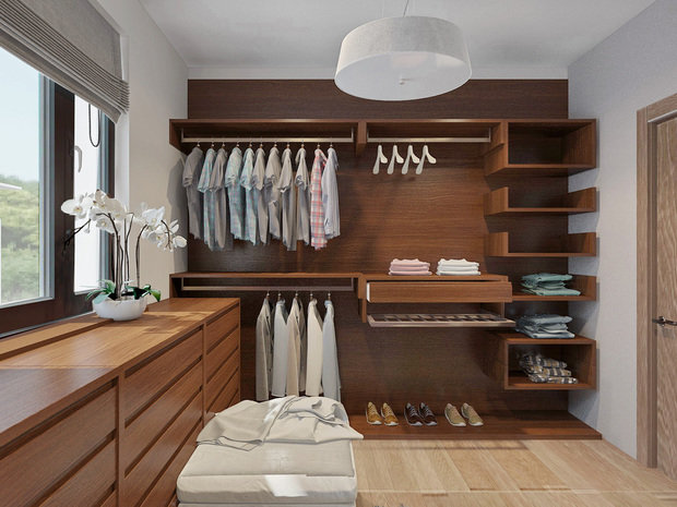 Фотография: Гардеробная в стиле Скандинавский, Современный, Дом, Проект недели, Дом и дача, мансарда в загородном доме, Самара, Ольга Агапонова, Artek Design Studio, ванная комната в мансарде, деревянная лестница, гардеробная с окном – фото на INMYROOM