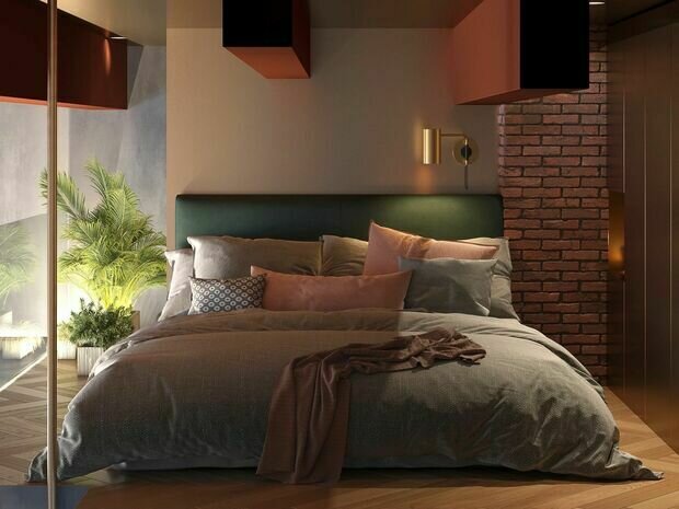 Визуализация интерьера спальни в стиле лофт