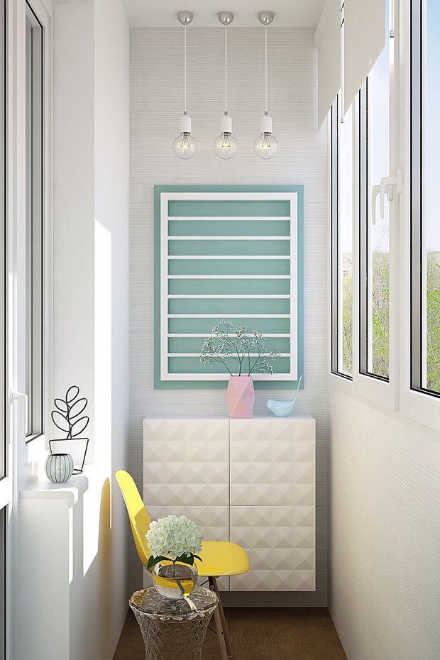 Фотография: Балкон в стиле Скандинавский, Современный, Квартира, Белый, Проект недели, Москва, Желтый, Розовый, Голубой, Geometrium, новостройка – фото на INMYROOM