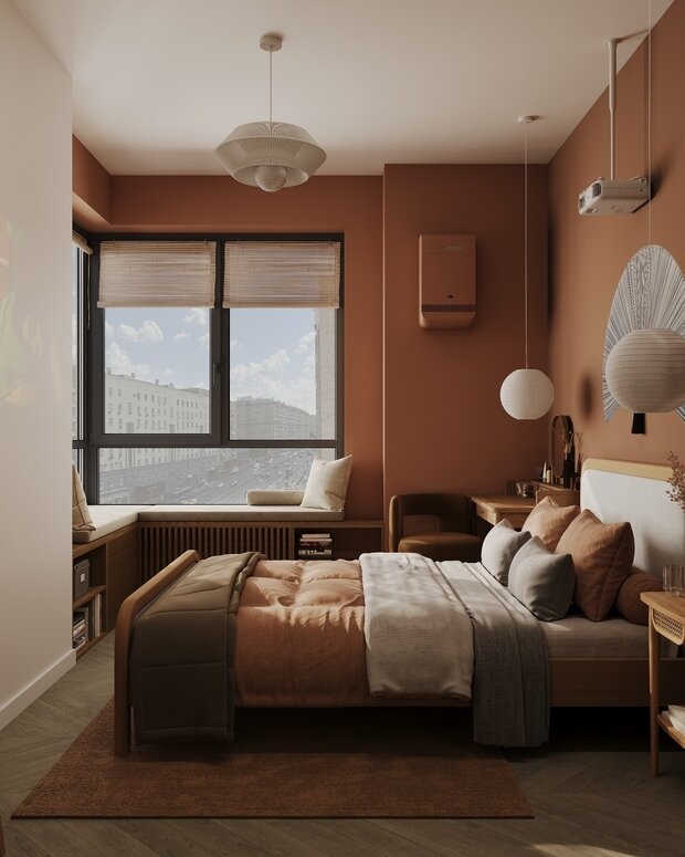 Фотография: Спальня в стиле Современный, Эклектика, Бохо, Квартира, Проект дня, Москва, Монолитный дом, 40-60 метров, ЖК «Holland Park», Гера Остин, Анна Лаковская – фото на INMYROOM