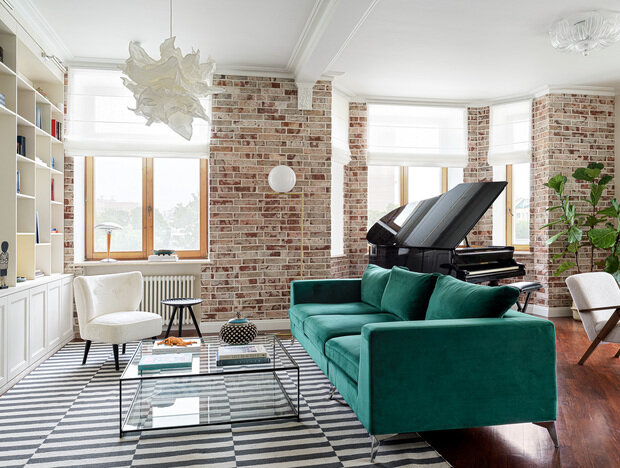 Фотография: Гостиная в стиле Классический, Современный, Эклектика, Винтажный, Квартира, Проект недели, Москва, 4 и больше, Более 90 метров, Ольга Комарова, Komarova Interiors – фото на INMYROOM