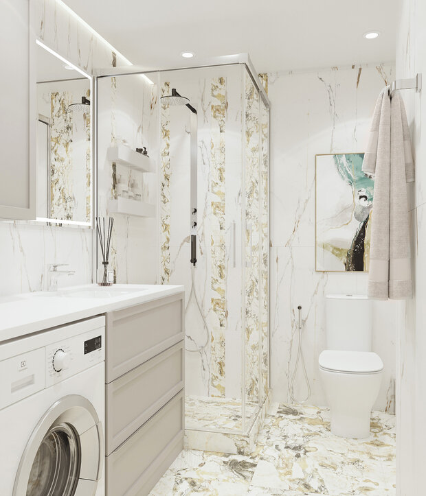 Фотография: Ванная в стиле Классический, Современный, Эклектика, Квартира, Проект недели, Москва, Хрущевка, Кирпичный дом, 3 комнаты, 40-60 метров, Ольга Пушкарева – фото на INMYROOM