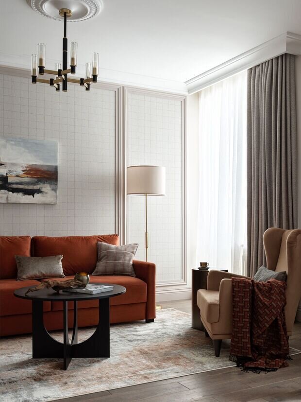 Фотография: Гостиная в стиле Классический, Современный, Эклектика, Квартира, Проект дня, 3 комнаты, 60-90 метров, Монолитно-кирпичный – фото на INMYROOM