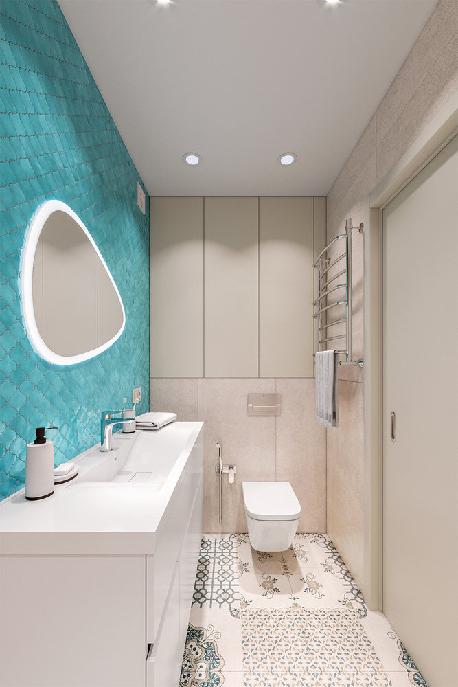 Фотография: Ванная в стиле Современный, Кухня и столовая, Гостиная, Спальня, Квартира, Проект недели, Бежевый, Голубой, 4 и больше, 60-90 метров, ПРЕМИЯ INMYROOM – фото на INMYROOM Фотография: Ванная в стиле Современный, Кухня и столовая, Гостиная, Спальня, Квартира, Проект недели, Бежевый, Голубой, 4 и больше, 60-90 метров, ПРЕМИЯ INMYROOM – фото на INMYROOM