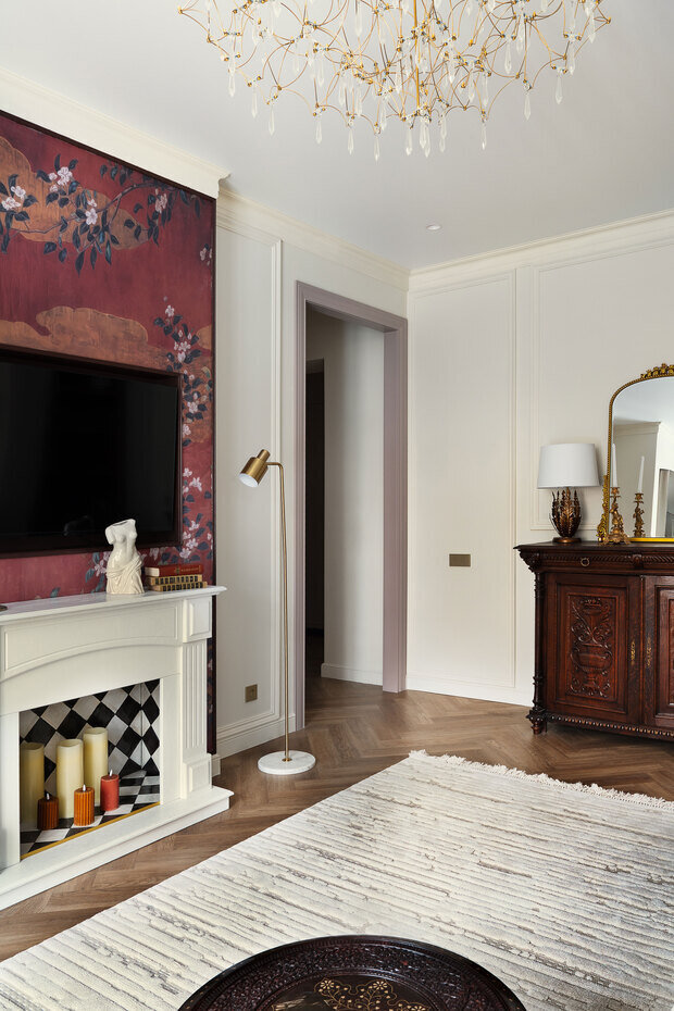 Интерьер гостиной в стиле эклектика с элементами классики