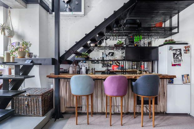 Фотография: Кухня и столовая в стиле Лофт, Квартира, Проект недели, Москва, 3 комнаты, 60-90 метров, Мария Полянская – фото на INMYROOM