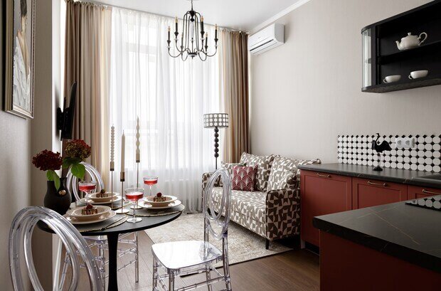 Фотография: Кухня и столовая в стиле Современный, Эклектика, Малогабаритная квартира, Квартира, Проект дня, Краснодар, 1 комната, до 40 метров, Ольга Суворова – фото на INMYROOM