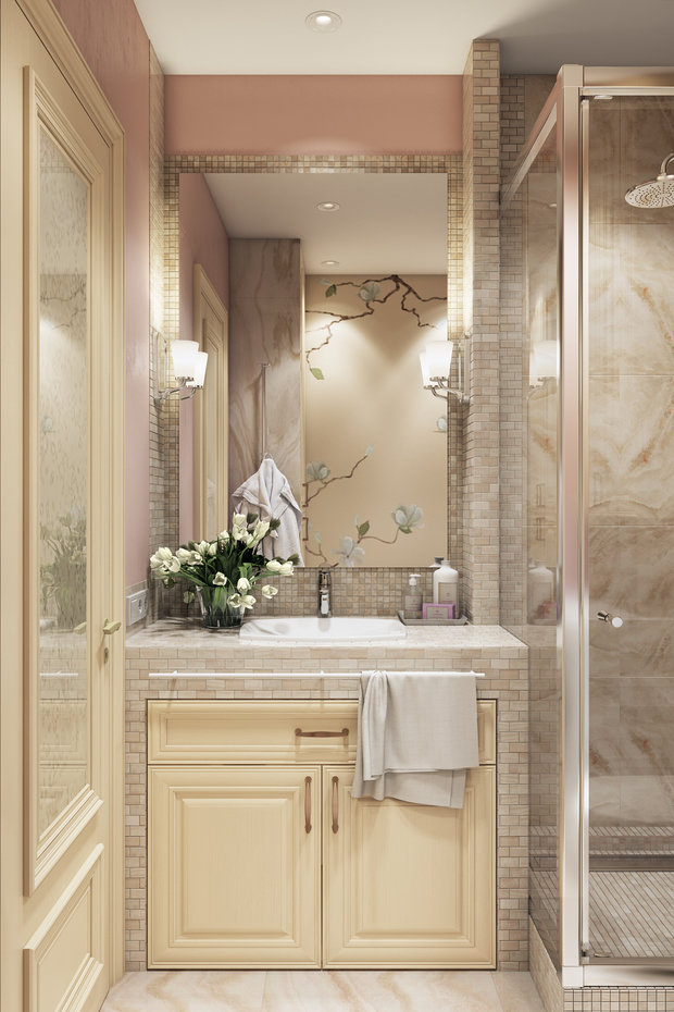 Визуализация интерьера ванной комнаты в классическом стиле